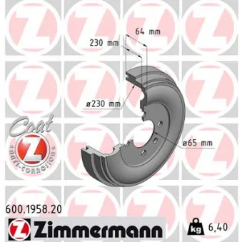 Tambour de frein ZIMMERMANN 600.1958.20