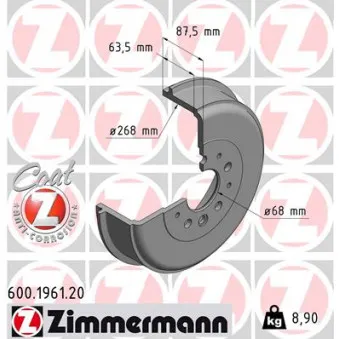 Tambour de frein ZIMMERMANN 600.1961.20