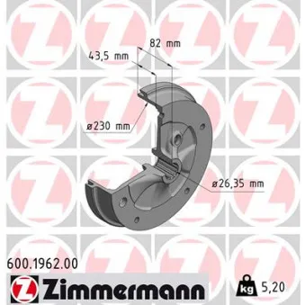 Tambour de frein ZIMMERMANN 600.1962.00