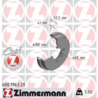 Tambour de frein ZIMMERMANN 600.1963.20