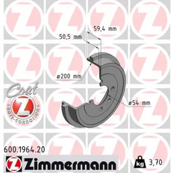 Tambour de frein ZIMMERMANN 600.1964.20