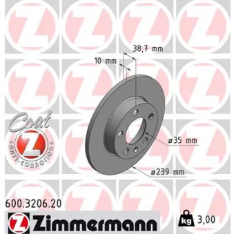 Jeu de 2 disques de frein arrière ZIMMERMANN 600.3206.20