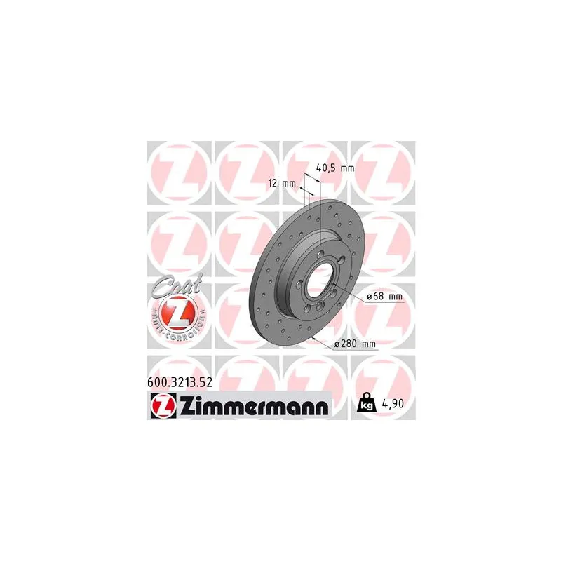 Jeu de 2 disques de frein arrière ZIMMERMANN 600.3213.52