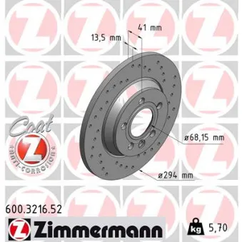 Jeu de 2 disques de frein arrière ZIMMERMANN 600.3216.52