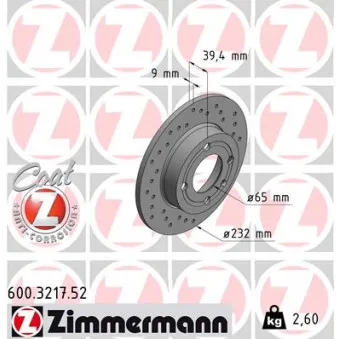 Jeu de 2 disques de frein arrière ZIMMERMANN 600.3217.52