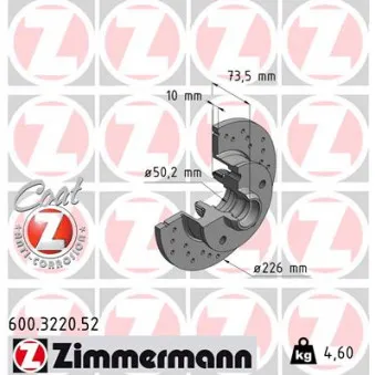 Jeu de 2 disques de frein arrière ZIMMERMANN 600.3220.52