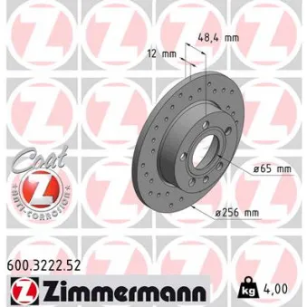 Jeu de 2 disques de frein arrière ZIMMERMANN 600.3222.52