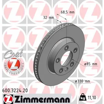 Disque de frein avant gauche ZIMMERMANN 600.3224.20