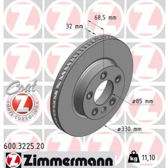 Disque de frein avant droit ZIMMERMANN 600.3225.20