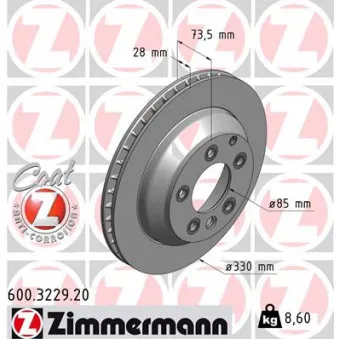 Jeu de 2 disques de frein arrière ZIMMERMANN 600.3229.20