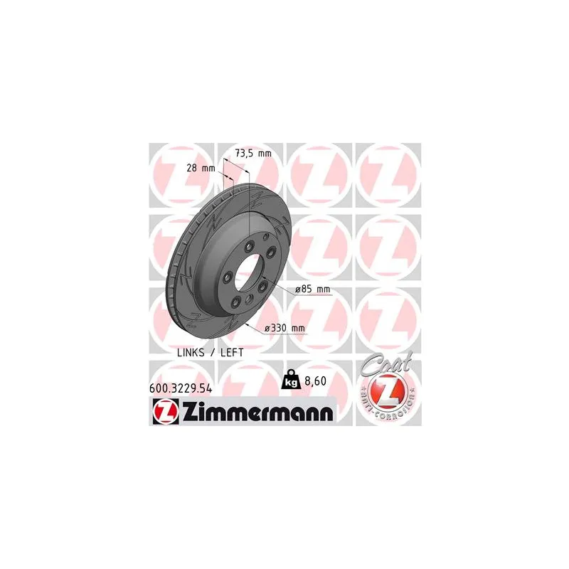 Disque de frein arrière gauche ZIMMERMANN 600.3229.54