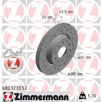 Jeu de 2 disques de frein avant ZIMMERMANN 600.3233.52