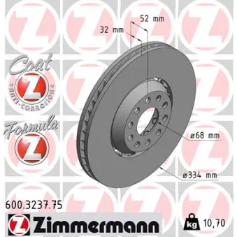 Disque de frein avant gauche ZIMMERMANN 600.3237.75