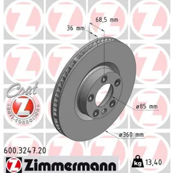 Disque de frein avant gauche ZIMMERMANN 600.3247.20
