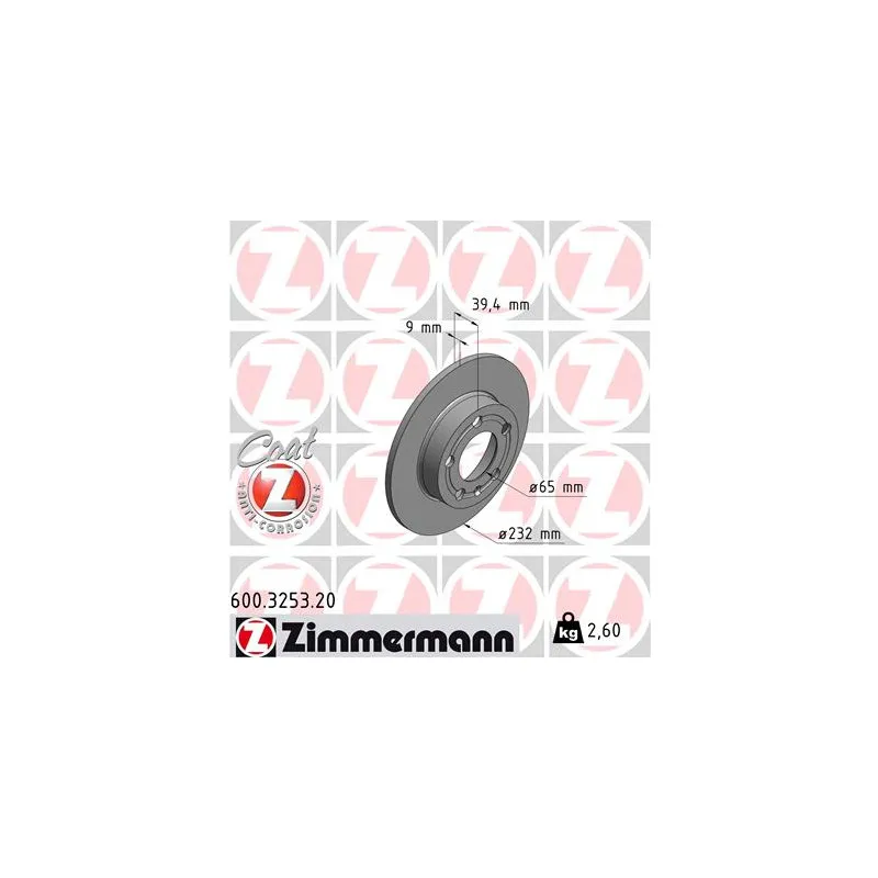 Jeu de 2 disques de frein arrière ZIMMERMANN 600.3253.20