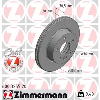 Jeu de 2 disques de frein avant ZIMMERMANN 600.3255.20