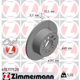 Jeu de 2 disques de frein arrière ZIMMERMANN 610.1171.20