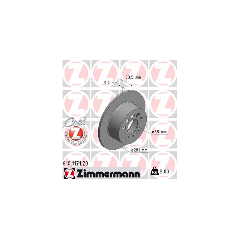 Jeu de 2 disques de frein arrière ZIMMERMANN 610.1171.20