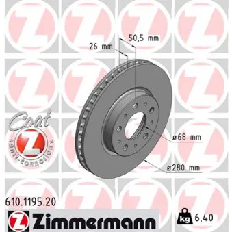 Jeu de 2 disques de frein avant ZIMMERMANN 610.1195.20
