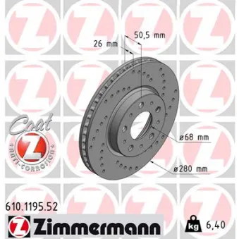 Jeu de 2 disques de frein avant ZIMMERMANN 610.1195.52