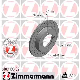 Jeu de 2 disques de frein arrière ZIMMERMANN 610.1198.52