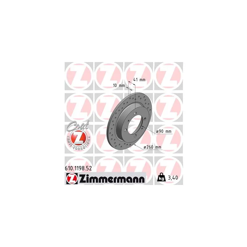 Jeu de 2 disques de frein arrière ZIMMERMANN 610.1198.52