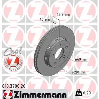 Jeu de 2 disques de frein avant ZIMMERMANN 610.3700.20