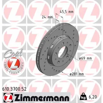 Jeu de 2 disques de frein avant ZIMMERMANN 610.3700.52