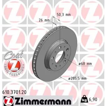 Jeu de 2 disques de frein avant ZIMMERMANN 610.3701.20