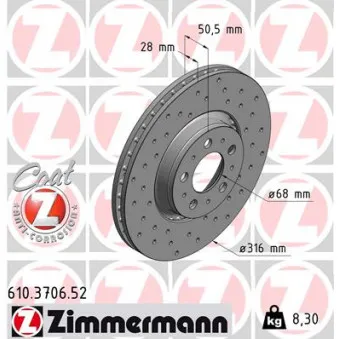 Jeu de 2 disques de frein avant ZIMMERMANN 610.3706.52