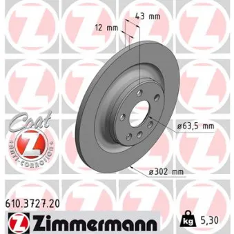 Jeu de 2 disques de frein arrière ZIMMERMANN 610.3727.20