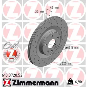 Jeu de 2 disques de frein arrière ZIMMERMANN 610.3728.52