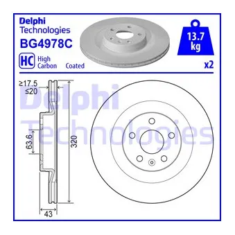 Jeu de 2 disques de frein arrière DELPHI BG4978C