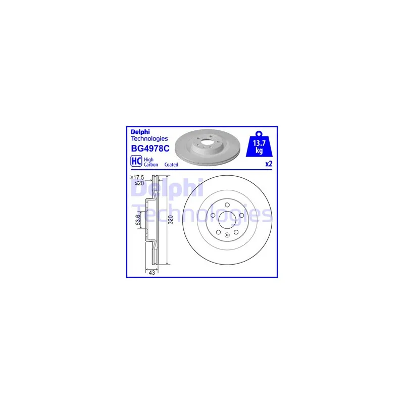 Jeu de 2 disques de frein arrière DELPHI BG4978C