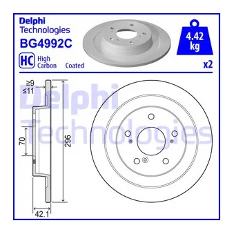 Jeu de 2 disques de frein arrière DELPHI BG4992C