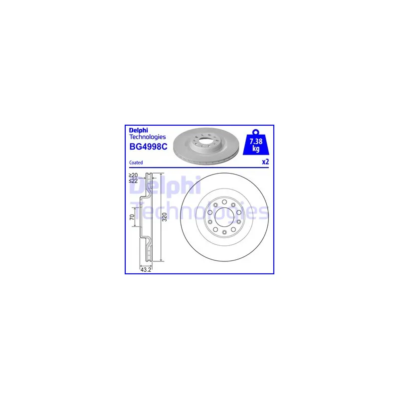 Jeu de 2 disques de frein arrière DELPHI BG4998C