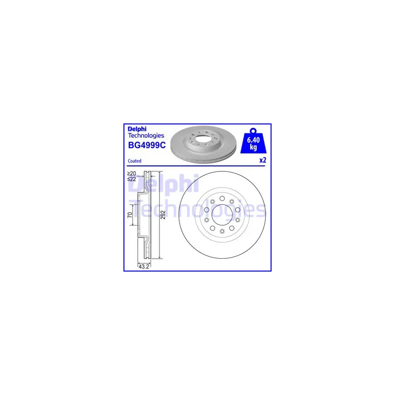 Jeu de 2 disques de frein arrière DELPHI BG4999C