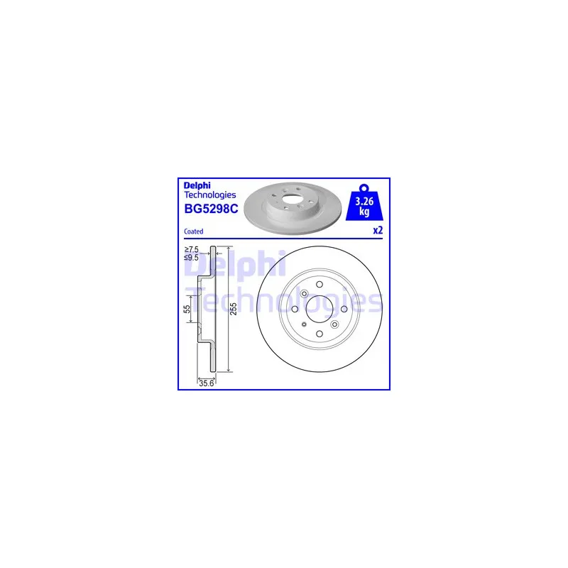 Jeu de 2 disques de frein arrière DELPHI BG5298C