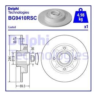 Jeu de 2 disques de frein arrière DELPHI BG9410RSC