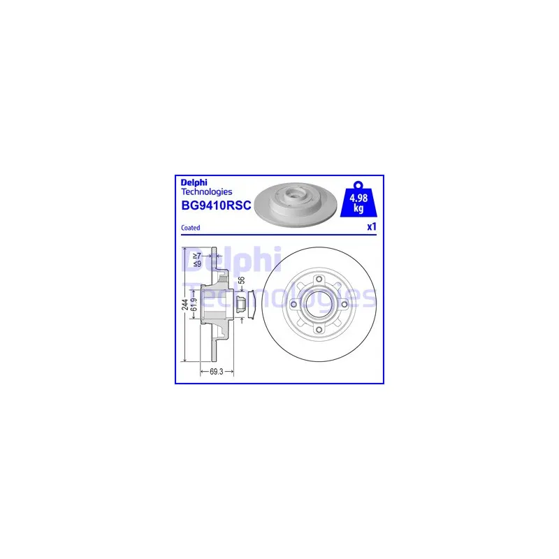 Jeu de 2 disques de frein arrière DELPHI BG9410RSC