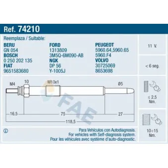 Bougie de préchauffage FAE 74210