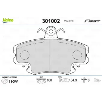Jeu de 4 plaquettes de frein avant VALEO 301002