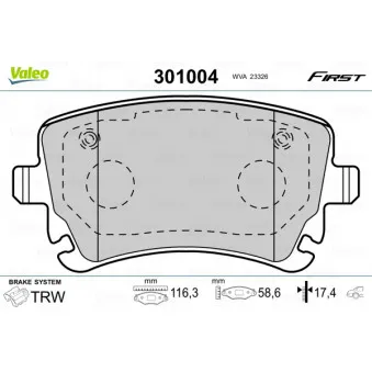 Jeu de 4 plaquettes de frein arrière VALEO 301004