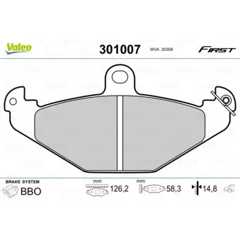 Jeu de 4 plaquettes de frein arrière VALEO 301007