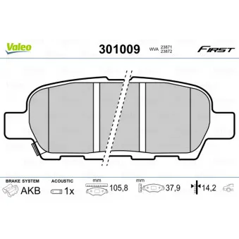 Jeu de 4 plaquettes de frein arrière VALEO 301009