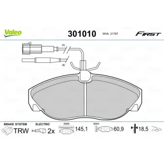 Jeu de 4 plaquettes de frein avant VALEO 301010