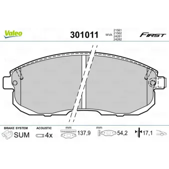 Jeu de 4 plaquettes de frein avant VALEO 301011
