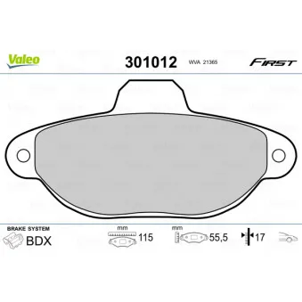 Jeu de 4 plaquettes de frein avant VALEO 301012