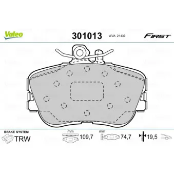 Jeu de 4 plaquettes de frein avant VALEO 301013