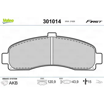 Jeu de 4 plaquettes de frein avant VALEO 301014